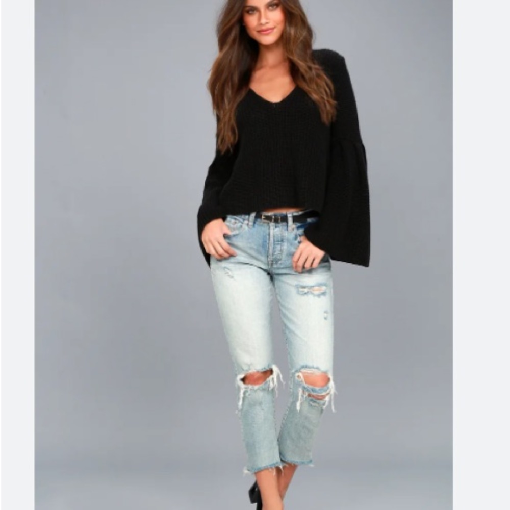 Free People Damsel black bell sleeve knit sweater XS